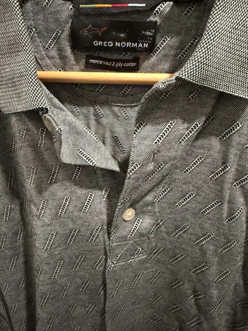 Greg Norman Mercerized 2-Ply Cotton Geometric Print Polo Shirt Size XL